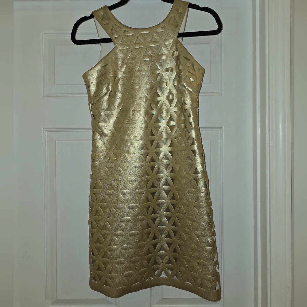 Lilly Pulitzer Mango Shift Gold Geometric Mini Dress